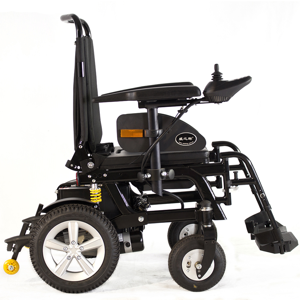 handicapped power wheelchair on jaunt with lead acid battery
