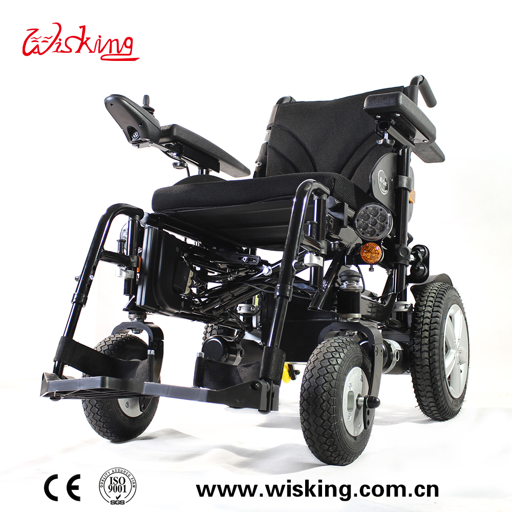 outdoor manual folding power wheelchair with lights for elderly